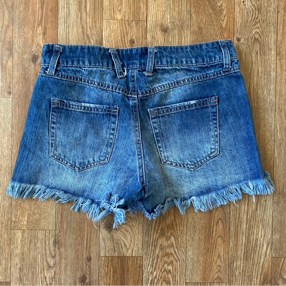 Vanilla Star Grunge Blue Jean Distressed Button Zip Shorts Size 3 - Picture 6 of 6